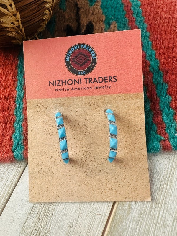 Navajo Turquoise & Sterling Silver Hoop Earrings