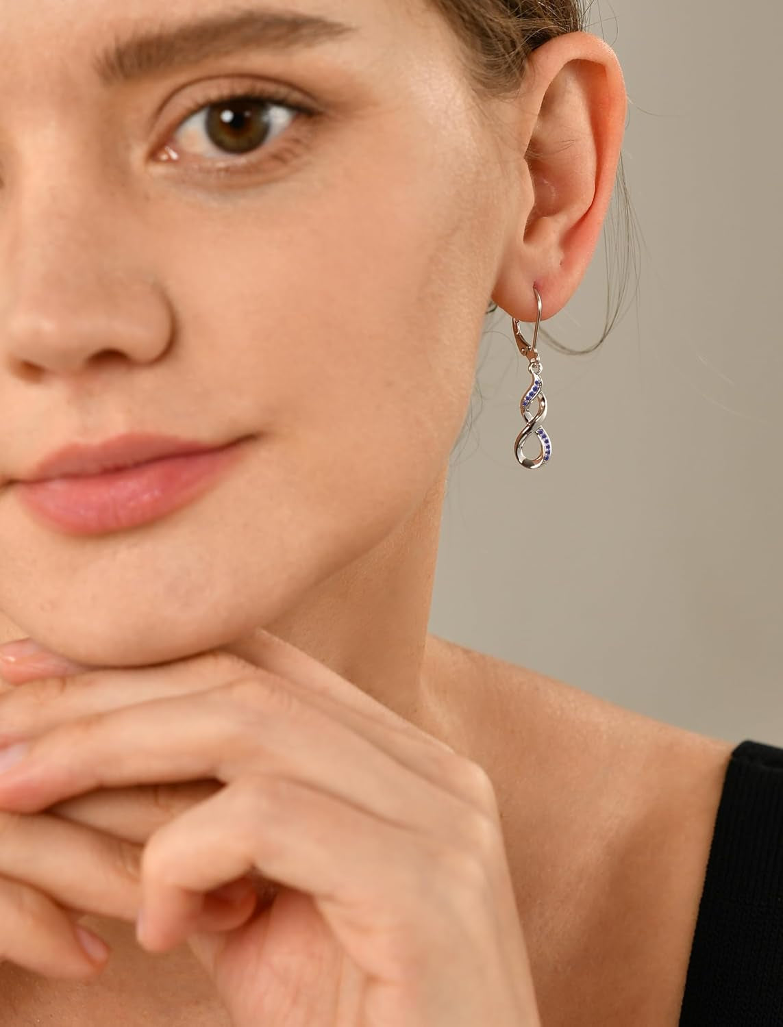 Infinity Dangle Drop Earrings 925 Sterling Silver Leverback Earrings Birthstone Jewelry for Women