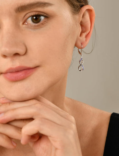 Infinity Dangle Drop Earrings 925 Sterling Silver Leverback Earrings Birthstone Jewelry for Women