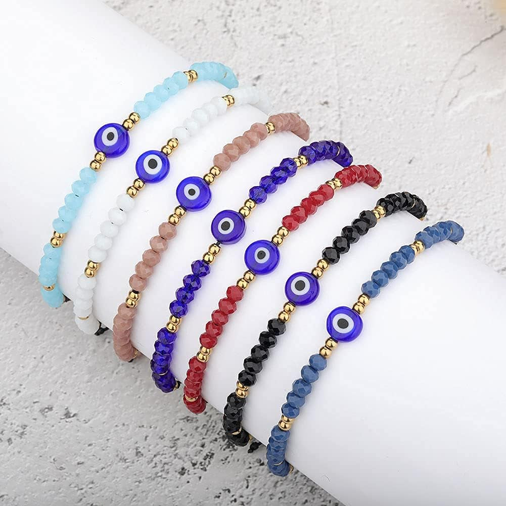 Dainty Hand Made Beaded Nazar Evil Eye Bracelet Adjustable String Amulet for Women Men