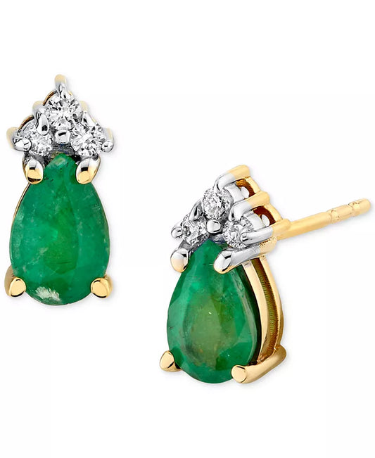 Emerald (3/4 Ct. T.W.) & Diamond Accent Pear Stud Earrings in 10K Gold