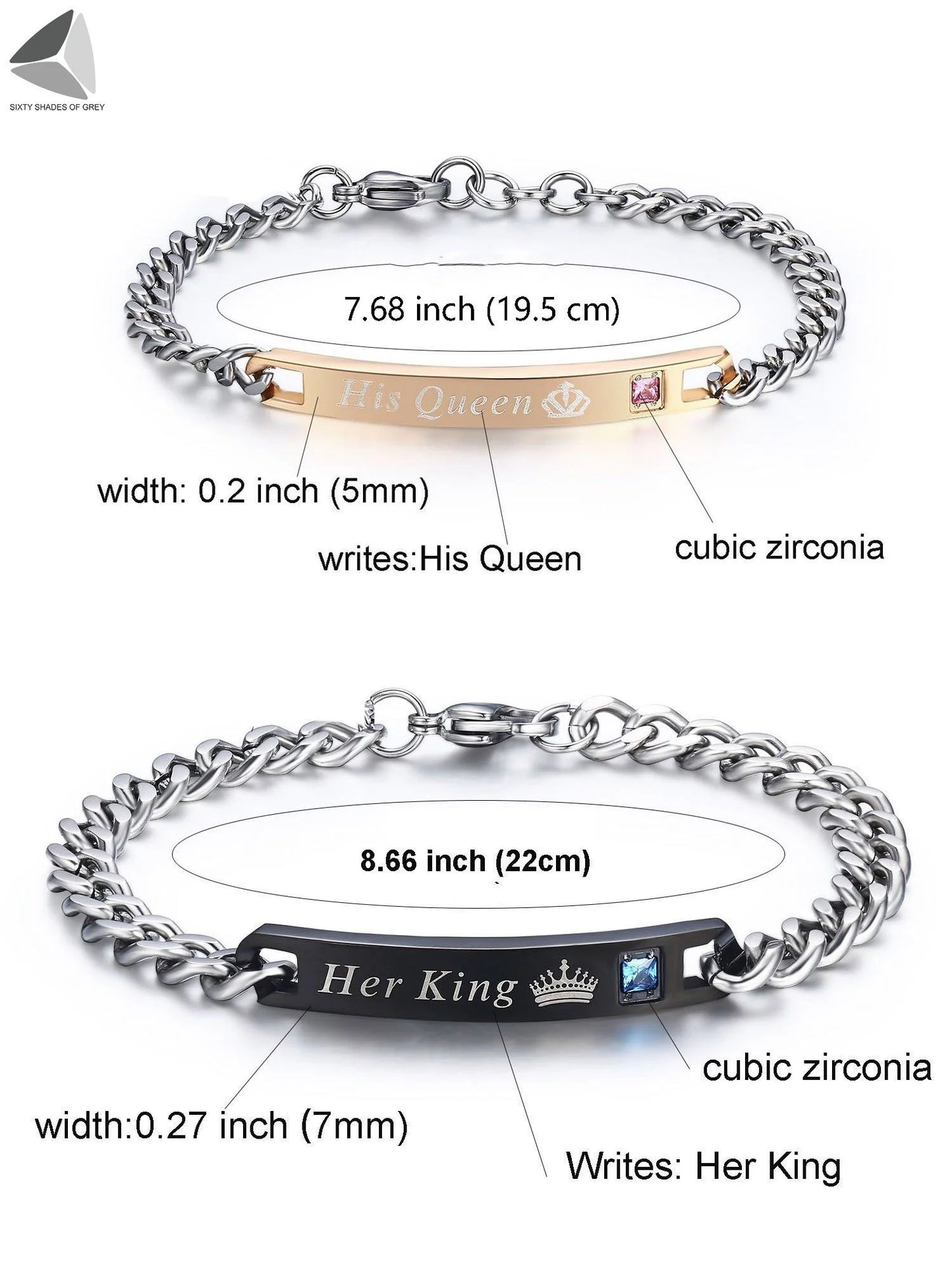 Stainless Steel Couple Bracelets His Queen Her King Bracelets for Couples Jewelry Matching Set Christmas Anniversary Valentine'S Day Gift (1 Pcs, Black)