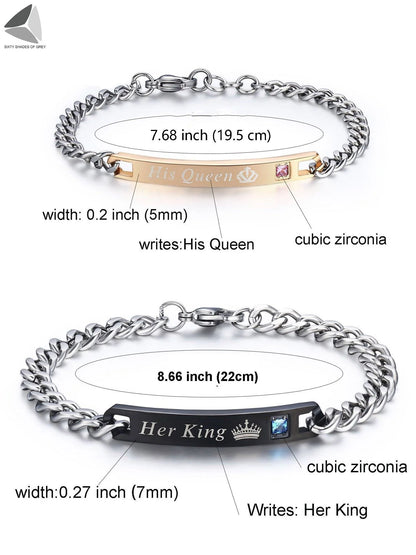 Stainless Steel Couple Bracelets His Queen Her King Bracelets for Couples Jewelry Matching Set Christmas Anniversary Valentine'S Day Gift (1 Pcs, Black)