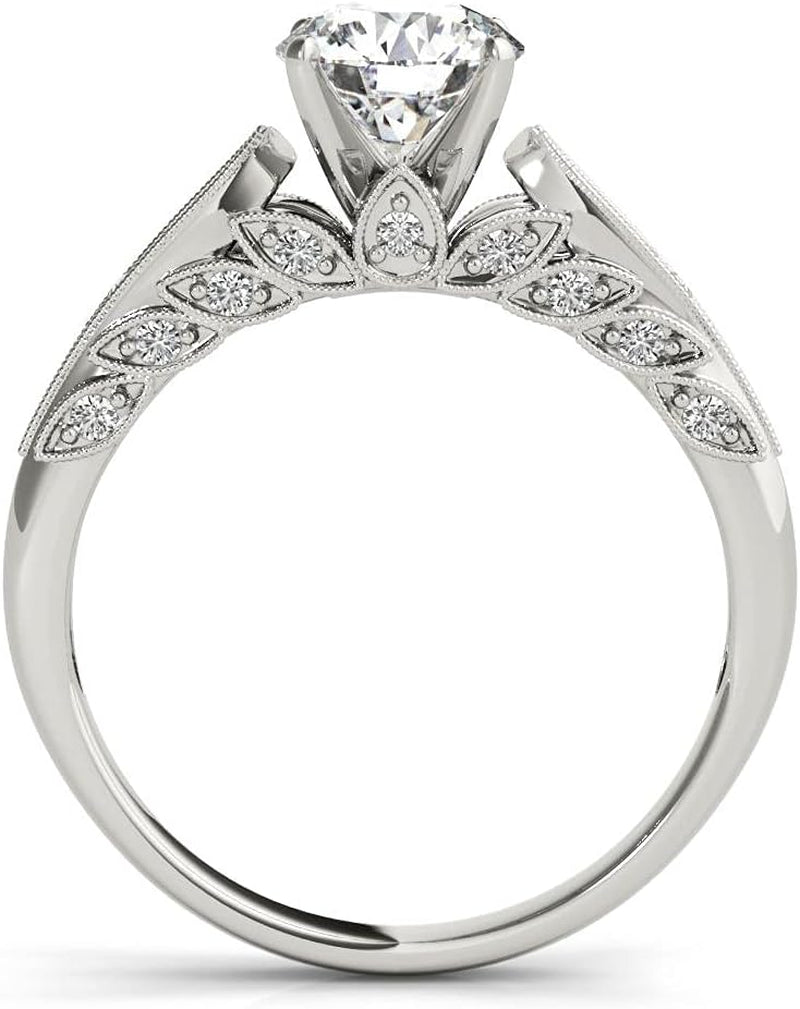 Engagement Ring 1.0 CT Center round Cut Floral Moissanite Engagement Rings for Women 10K 14K 18K White Gold