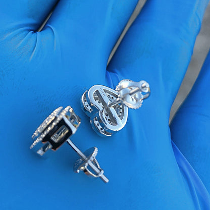 Real Solid Sterling Silver Hearts Iced Women'S Earrings Heart Shaped CZ Screw Back 925 Stamp Micro Pave