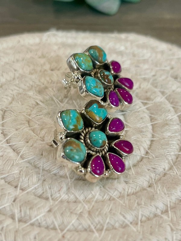Handmade Sterling Silver, Pink Onyx and Turquoise
