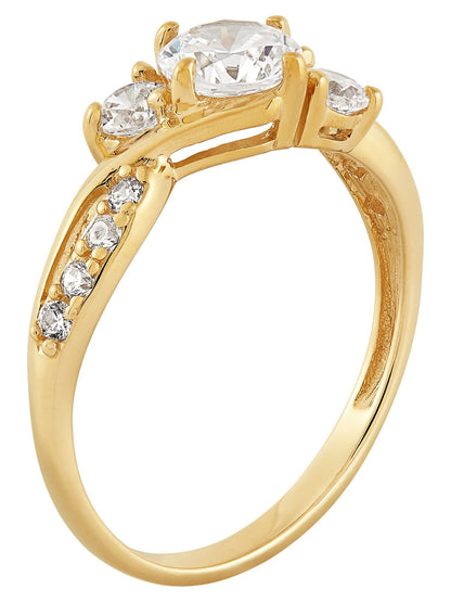 round 3-Stone Center Cubic Zirconia Engagement Ring in 10K Yellow Gold