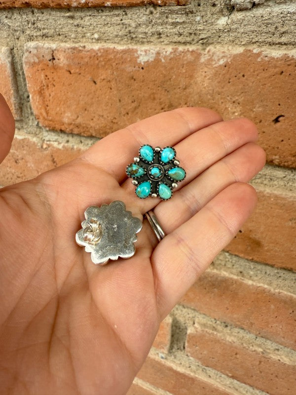 Handmade Flower Cluster Sterling Silver & Turquois