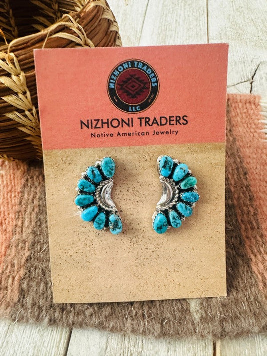 Navajo Sterling Silver & Turquoise Cluster Post Ea