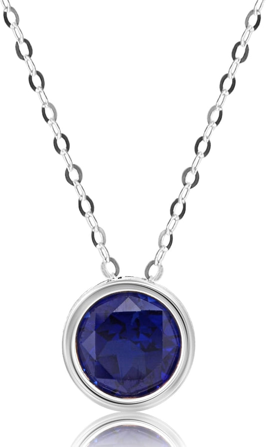 14K Gold Gemstone Pendant with 7Mm round Bezel Birthstone | Dainty round Necklace for Women with Gold 18 Inch Cable Chain | Secure Clasp Pendants with Gift Box