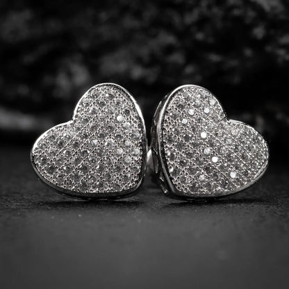 Large White Gold 925 Sterling Silver Micro Pave Women'S Cz Heart Stud Earrings