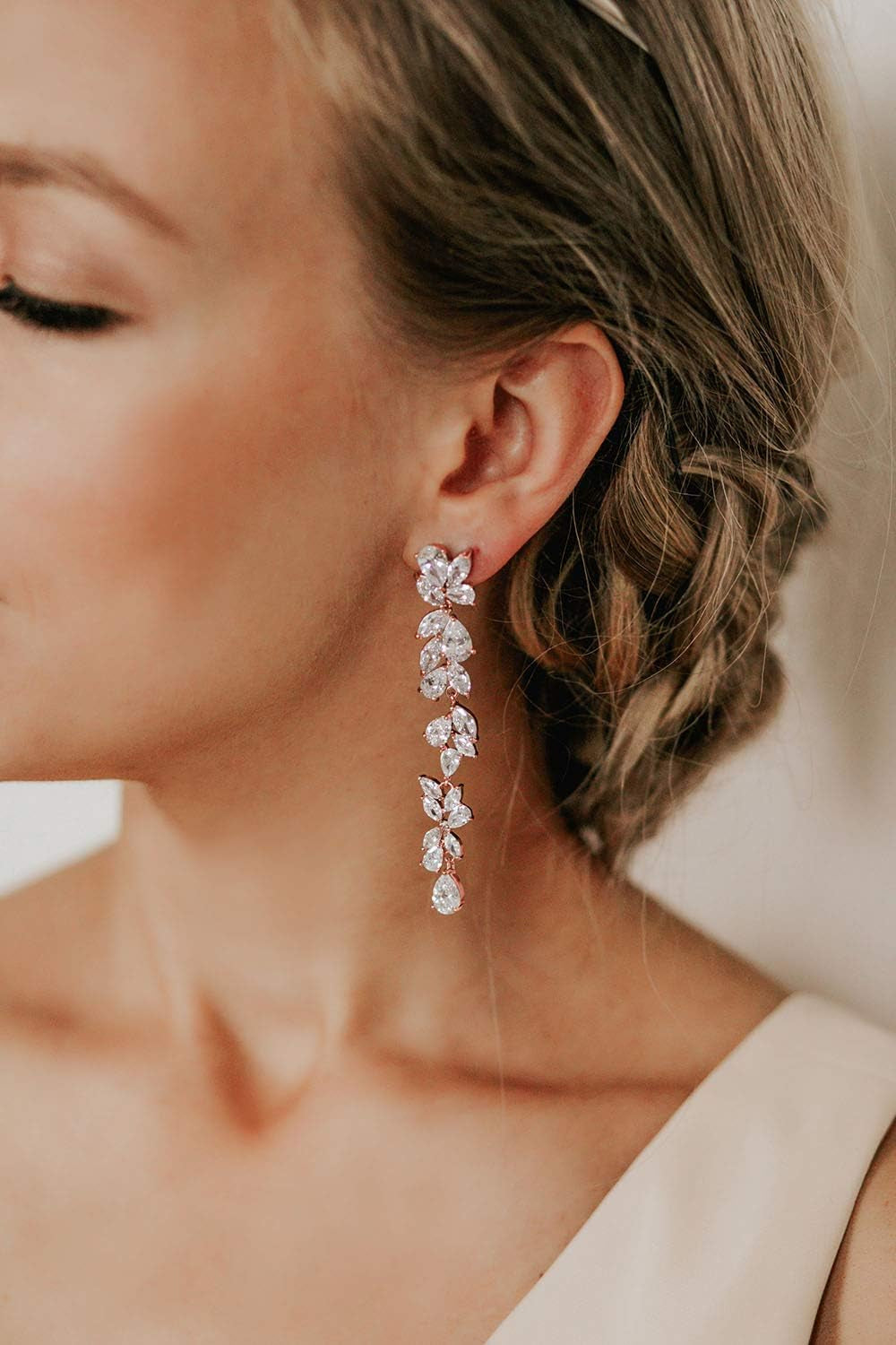 Cubic Zirconia Bridal Earrings for Women Brides, Crystal Chandelier Wedding Drop Earrings for Prom or Pageant