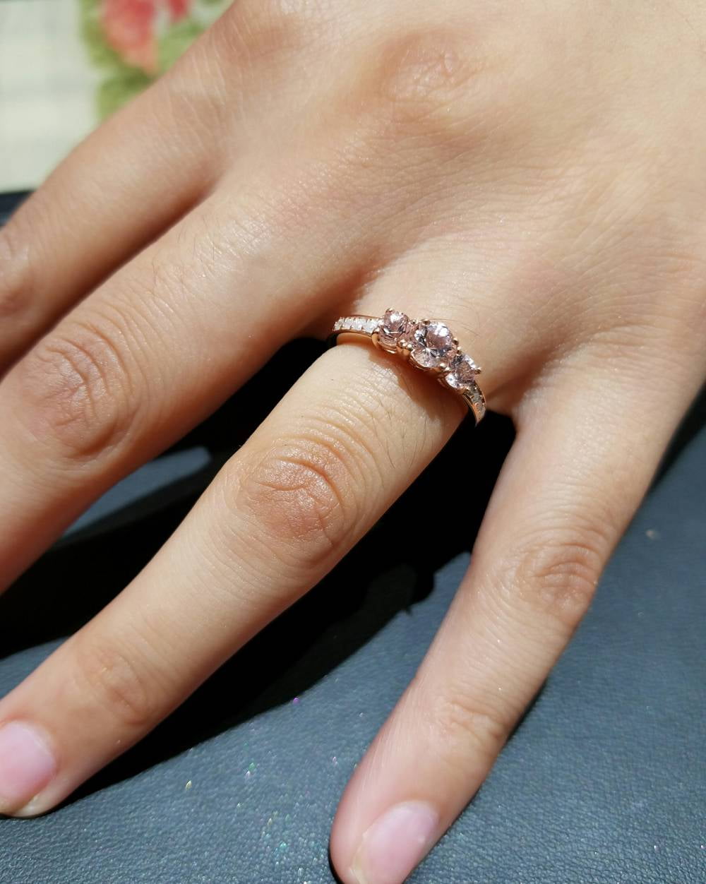 Pompeii 1Ct Morganite & Diamond 3-Stone Ring 10K Rose Gold (Peach,I1)
