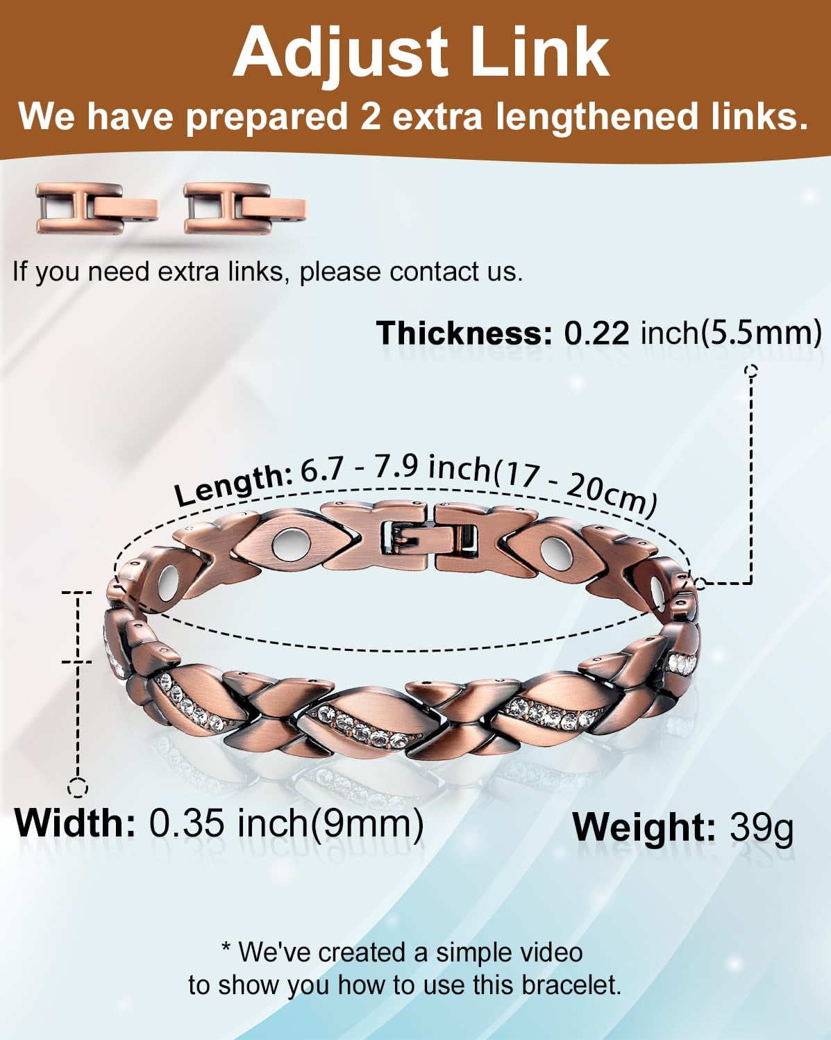 Magnetic Cooper Bracelets for Women,Gifts for Mom or Wife (6.8 In)