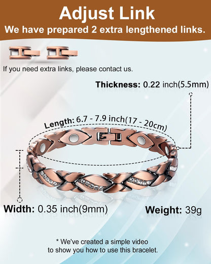 Magnetic Cooper Bracelets for Women,Gifts for Mom or Wife (6.8 In)