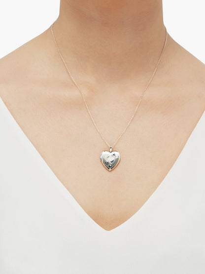 Sterling Silver Hollow Locket Heart Double-Heart Engraved Design Pendant, 18"