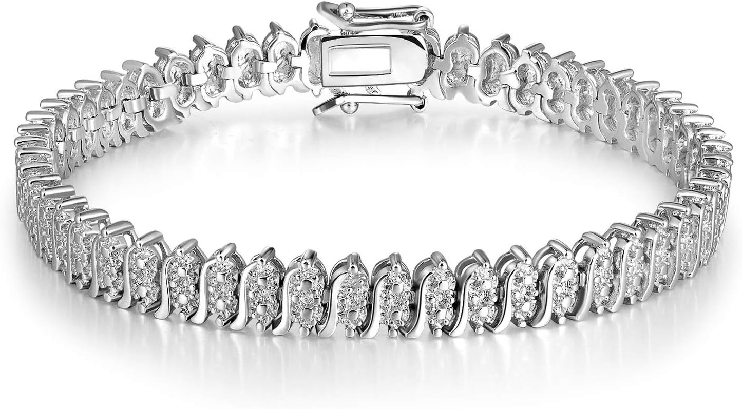White Gold Gold Plated Tennis Italian Link Curb Chain Bracelet Classic Bracelets for Men Women Size 6.5-8 Inches