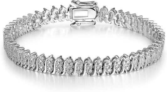White Gold Gold Plated Tennis Italian Link Curb Chain Bracelet Classic Bracelets for Men Women Size 6.5-8 Inches