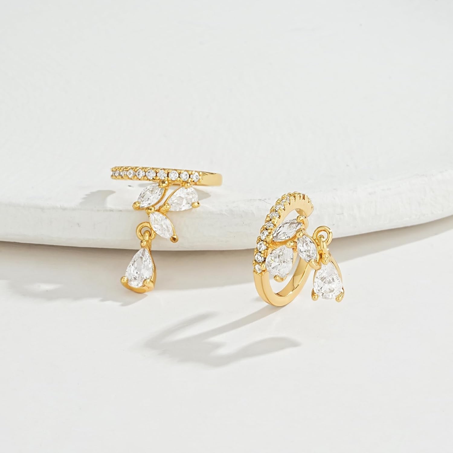 Ear Cuff Earrings for Women 14K Gold Plated Cubic Zirconia Dangle Huggie Ear Cuffs Non Piercing | Clip on Cartilage