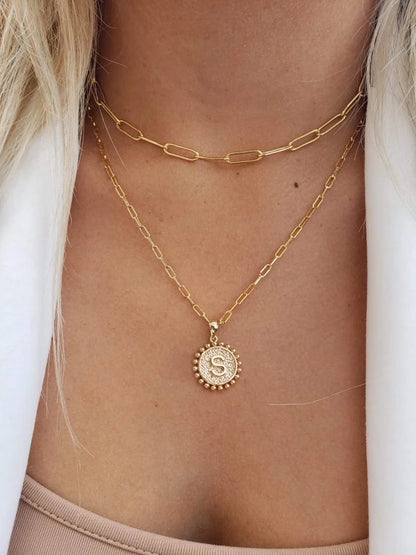 Gold Initial Necklaces for Women Layering Paperclip Link Coin Necklaces Gift for Women