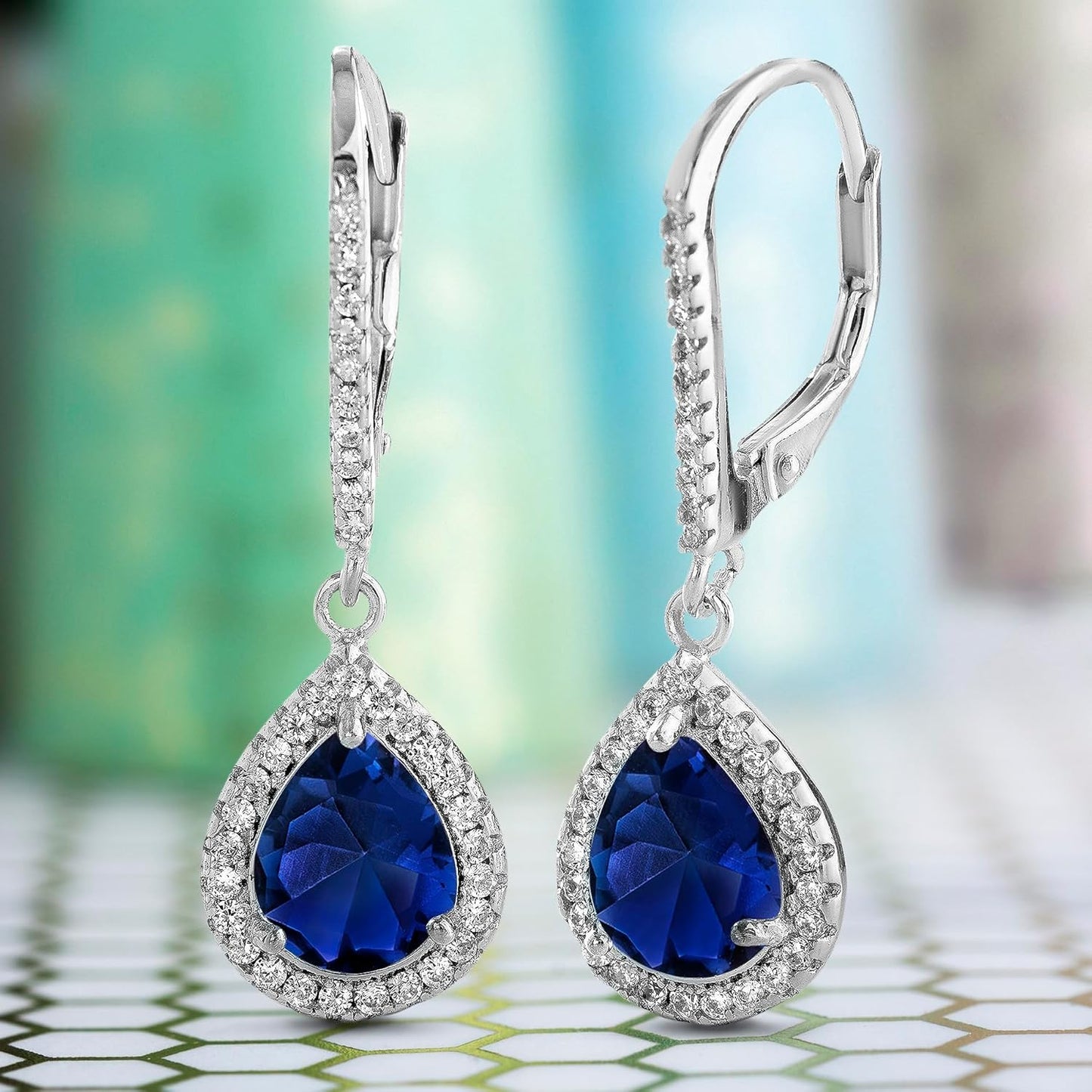 2 Cttw Cubic Zirconia Teardrop Dangle Earrings for Women Rhodium Plated 925 Sterling Silver