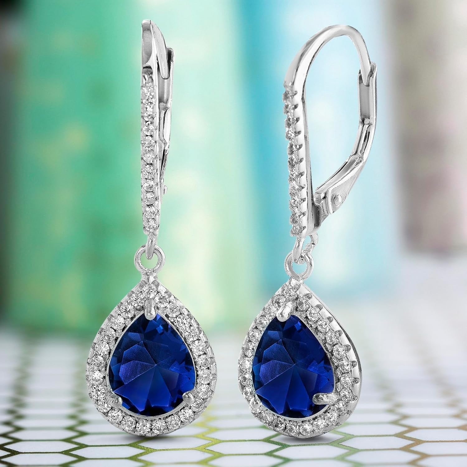 2 Cttw Cubic Zirconia Teardrop Dangle Earrings for Women Rhodium Plated 925 Sterling Silver