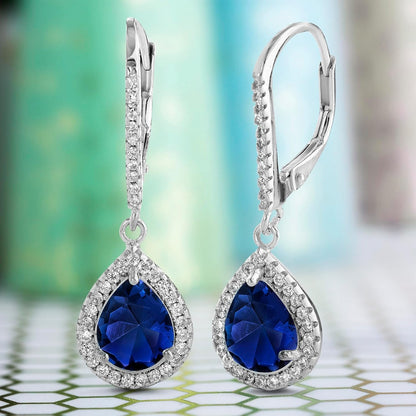 2 Cttw Cubic Zirconia Teardrop Dangle Earrings for Women Rhodium Plated 925 Sterling Silver