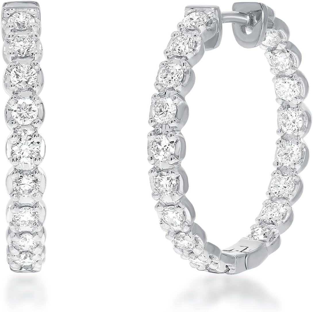 Lab Grown Diamond inside Out Hoop Earrings for Women | 3/4-2 CT TW 925 Sterling Silver Diamond Hoops | Sparkling GH VS/SI Diamond Hoops | Ideal Pair of Womens Diamond Earrings for Gifting