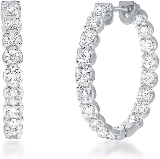 Lab Grown Diamond inside Out Hoop Earrings for Women | 3/4-2 CT TW 925 Sterling Silver Diamond Hoops | Sparkling GH VS/SI Diamond Hoops | Ideal Pair of Womens Diamond Earrings for Gifting
