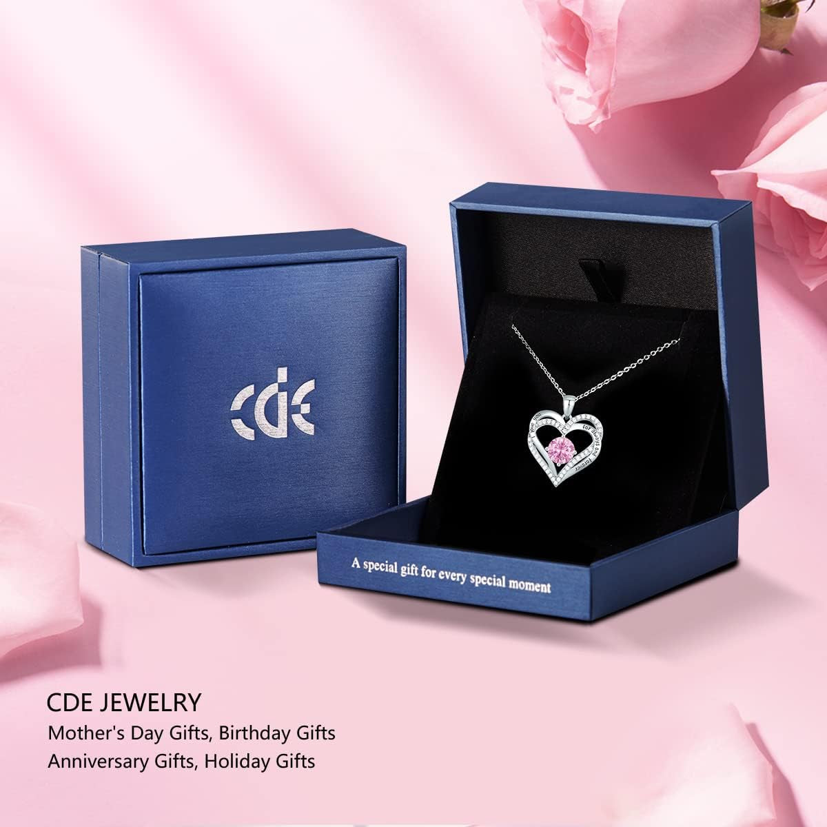 Forever Love Heart Necklaces for Women, Wedding Anniversary, Birthday Mothers Day Gifts for Mom, Mother, Wife, Girlfriend, S925 Silver Jewelry with Birthstone Pendant