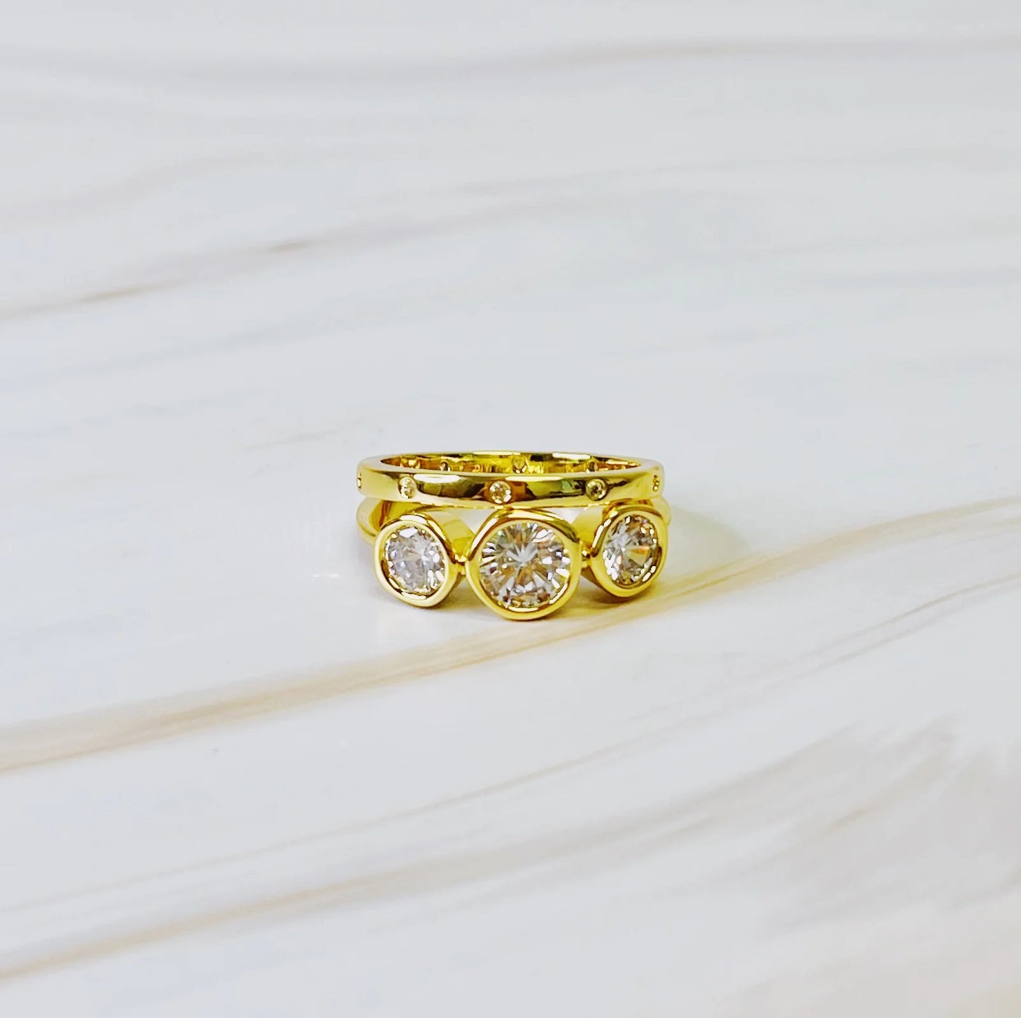 Trio Bezel Stone Ring Set of 2