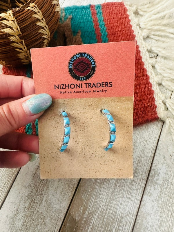 Navajo Turquoise & Sterling Silver Hoop Earrings