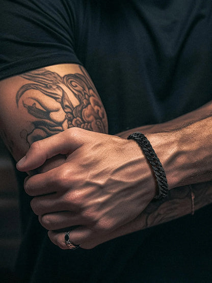 Black Cuban Chain Bracelets Stainless Steel 8Mm Franco Chain Bracelet for Mens Son Husband Father'S Day Hand Bracelet Jewelry Birthday Teen Graduation Gifts 7.5 Inch