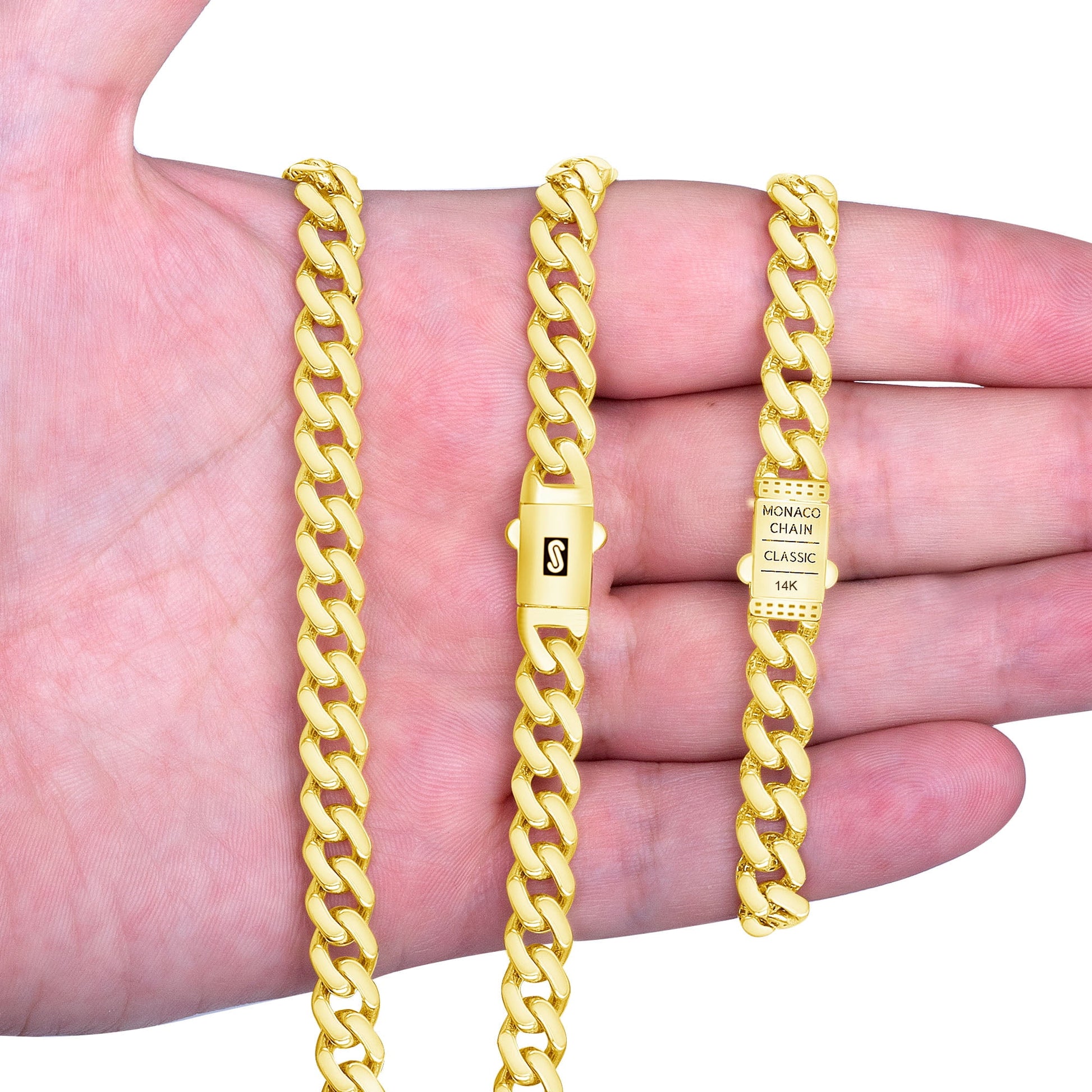 14K Real Yellow Gold Royal Monaco 7.5Mm Miami Cuban Link Bracelet (7"-9") Italian Jewelry for Men & Women