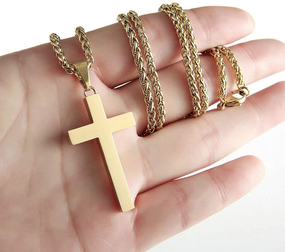 Gold Cross Necklaces for Men Stainless Steel Cross Pendant Chain Catholic Religious Christian Birthday Jewelry Gifts Ideas Dad Husband Son Tween Preteen Boyfriend Teen Teenage Age