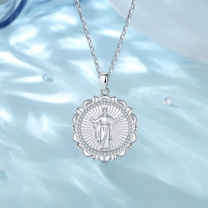 925 Sterling Silver Virgin Mary Cross Amulet Pendant