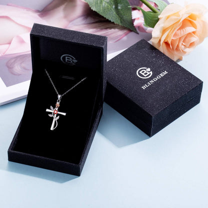Cross Necklace for Women 925 Sterling Silver Birthstone Necklace for Womens Cross Pendant 5A Cubic Zirconia 12 Birth Months Birthday Gifts for Women Wife Her
