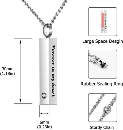 Crystal Black Cremation Jewelry for Ashes Silver Urn Necklace for Ashes, Birthstone Cube Urns Memorial Ashes Necklace Pendant Keepsake, Cremation Urn Jewelry Bar Locket with CZ