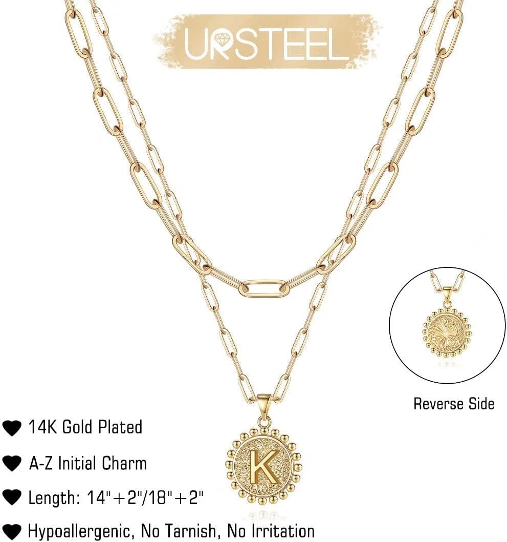 Layered Initial Necklaces for Women - 14K Gold Plated Dainty Layering Paperclip Chain Necklaces for Women Jewelry