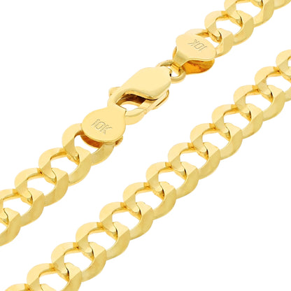 10K Real Yellow Gold Solid Cuban Curb Link 7Mm Chain Bracelet (7"-9") Italian Jewelry for Men