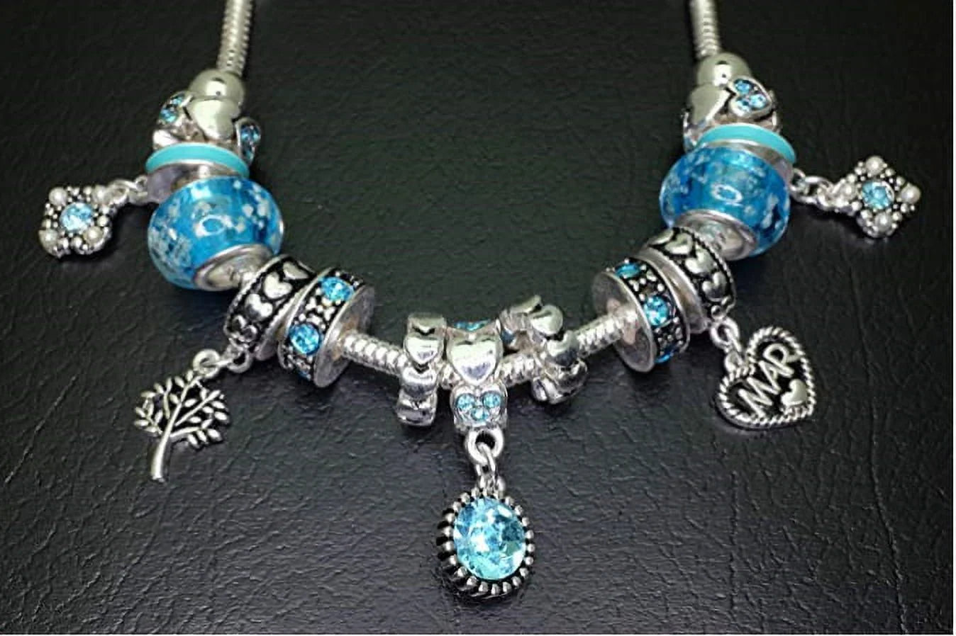 Birthstone Bracelet Multi-Color Charm Beads Silvertone