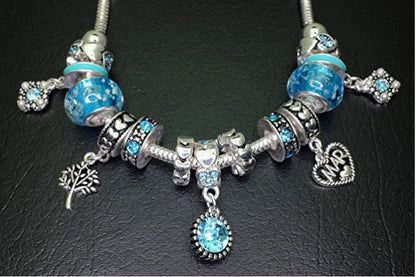 Birthstone Bracelet Multi-Color Charm Beads Silvertone