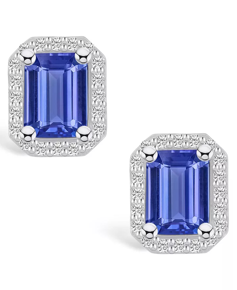 Tanzanite (3-1/5 Ct. T.W.) and Diamond (3/8 Ct. T.W.) Halo Stud Earrings