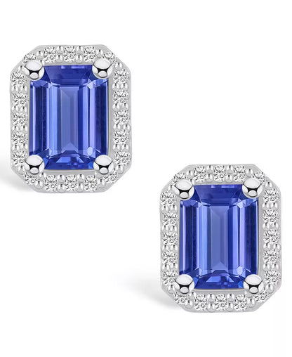 Tanzanite (3-1/5 Ct. T.W.) and Diamond (3/8 Ct. T.W.) Halo Stud Earrings
