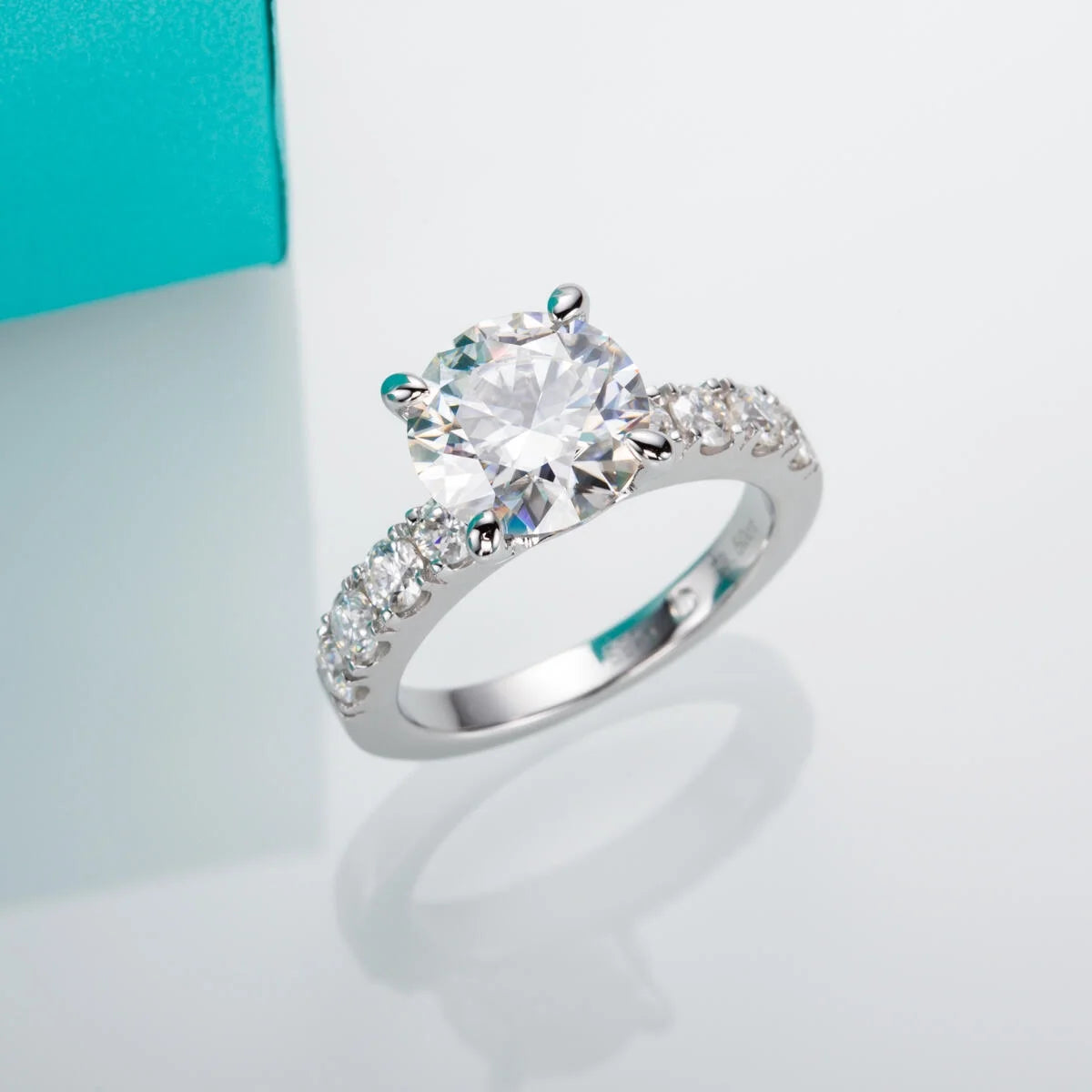 Moissanite Engagement Ring,4.3Cttw D Color round Cut, Gold Plated Sterling Silver Promise Anniversary Ring for Women