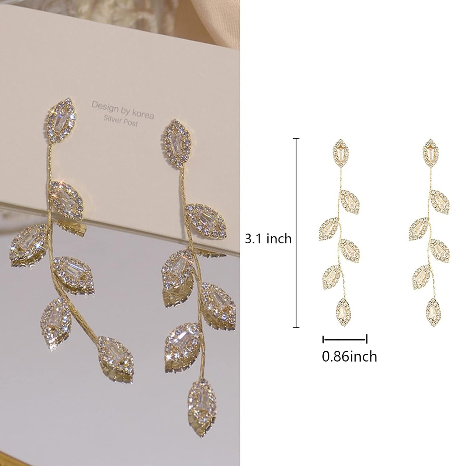 Bridal Earrings for Wedding Rhinestone Dangle Earrings Leaf Earrings Long Earrings Elegant for Women