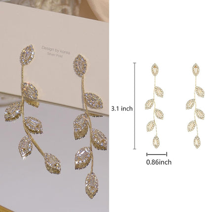 Bridal Earrings for Wedding Rhinestone Dangle Earrings Leaf Earrings Long Earrings Elegant for Women