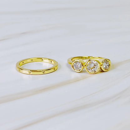 Trio Bezel Stone Ring Set of 2