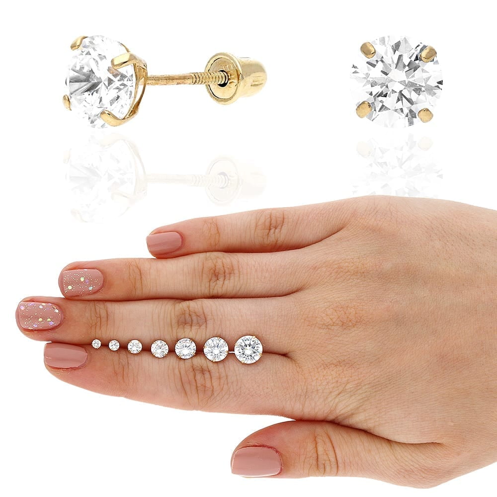 14K Yellow Gold Created Diamond Stud Screw Back Earrings 0.10Ct-4Ct