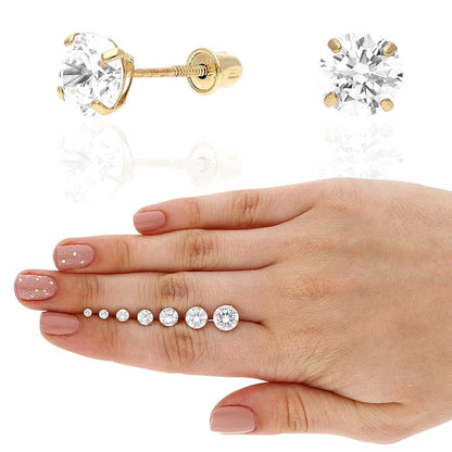 14K Yellow Gold Created Diamond Stud Screw Back Earrings 0.10Ct-4Ct